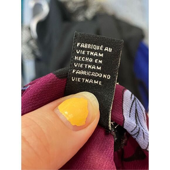 Forever 21 Burgundy Floral Shear Long Sleeve Blouse Collar Sash Ladies Size Smal - Picture 5 of 5